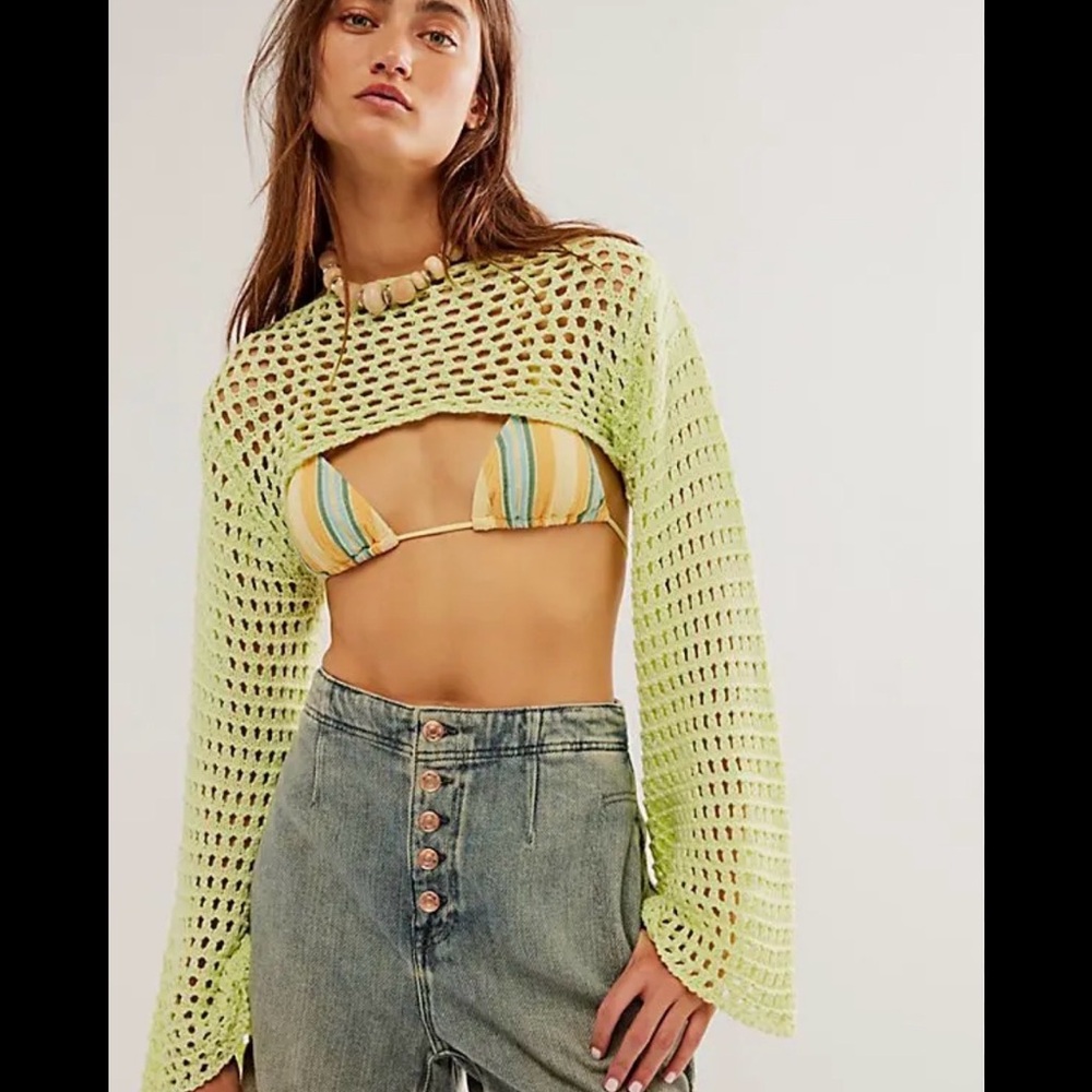 Free People Hayley Crochet Bolero Cropped Sweater